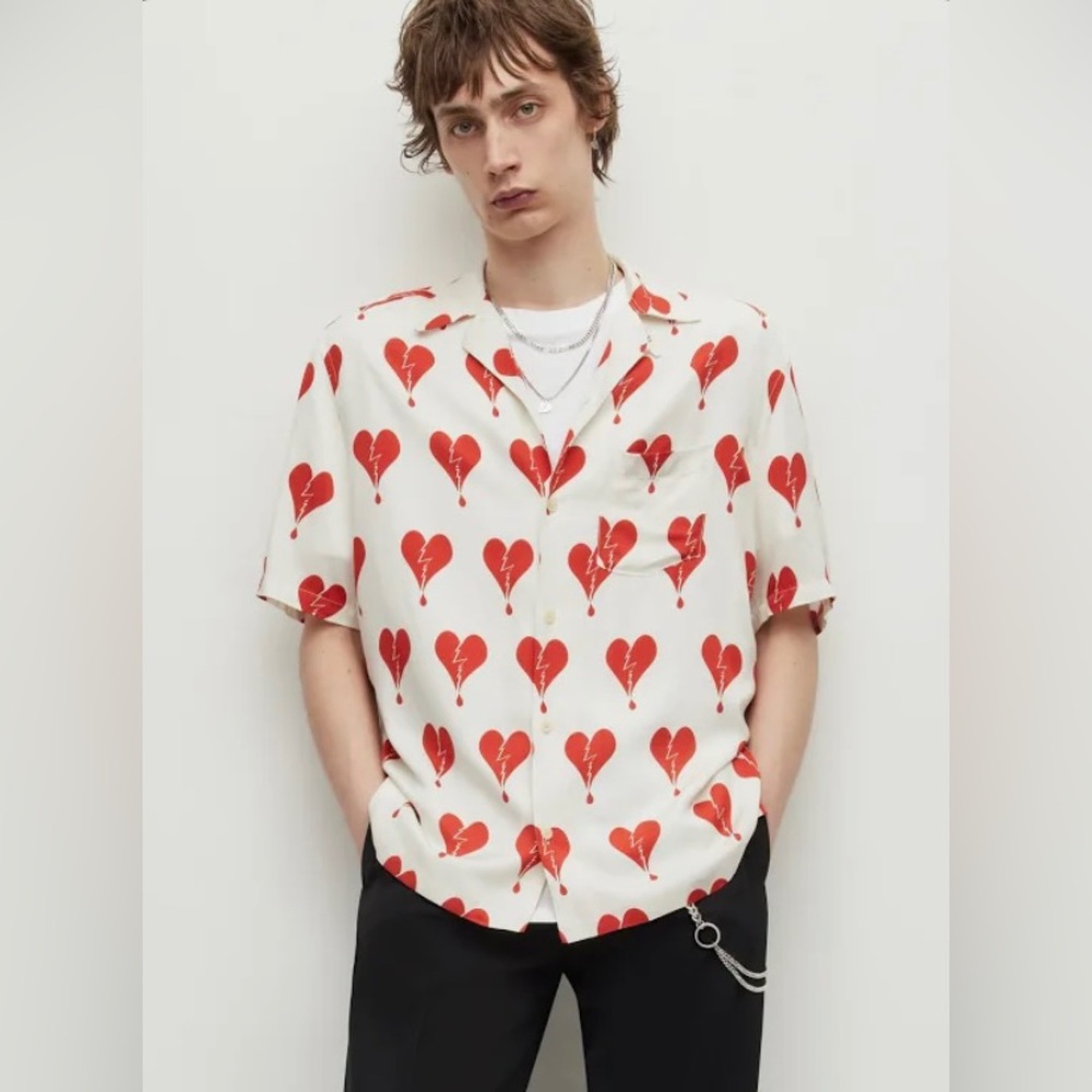 ALLSAINTS Short Sleeve Broken Heart Print Shirt - Med.